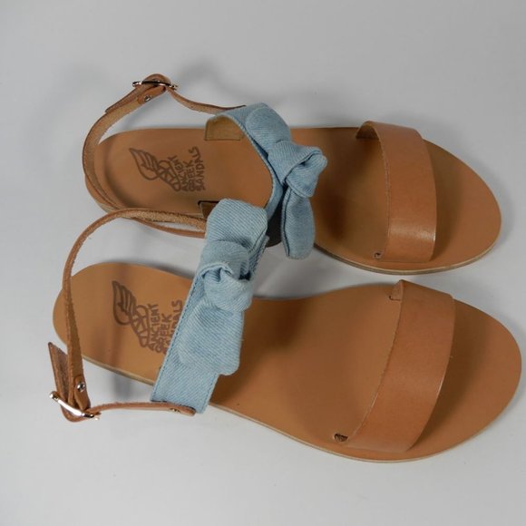 ANCIENT GREEK SANDALS Clio Slingback Size 40 9 Blue Denim Bow Tan Leather NEW - Picture 7 of 14